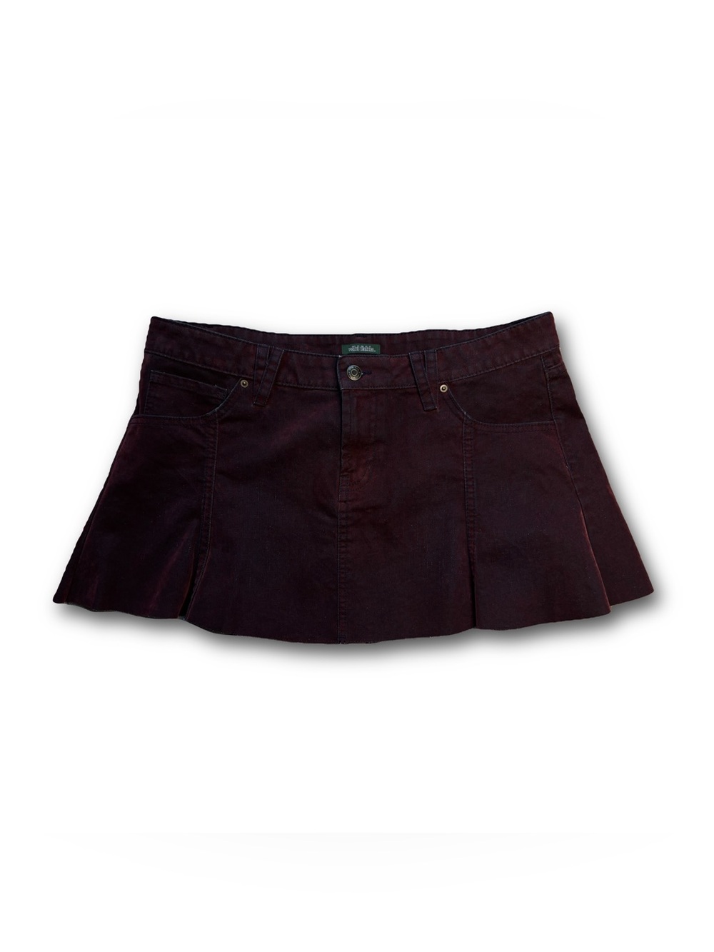 Red suede denim skirt